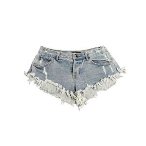 Honey Punch Distressed Denim Shorts with Frayed Hem - Size Small